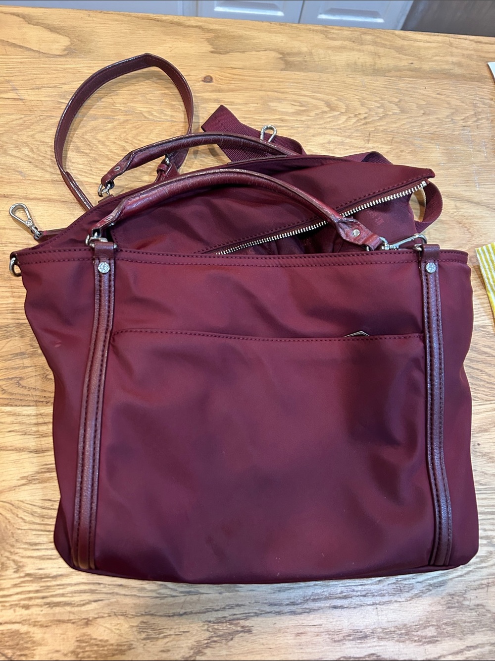 MZ Wallace Burgundy Tote with Top Zip and Front Pocket